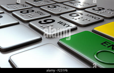 Detailansicht einer generischen atm-Tastatur-Tasten mit Zahlen und Braille-Schrift Stockfoto