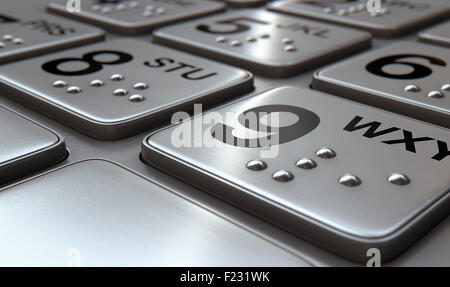 Detailansicht einer generischen atm-Tastatur-Tasten mit Zahlen und Braille-Schrift Stockfoto