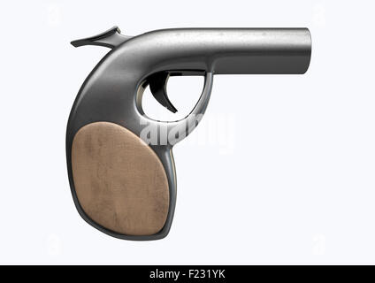 Ein Konzept einer stilisierten einzigen Shooter Handfeuerwaffe hergestellt aus Metall mit einem hölzernen Griff auf eine isolierte Studio-Hintergrund Stockfoto