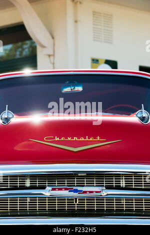 1957 Chevrolet Bel Air. Chevy. Classic American Auto. Brooklands, Weybridge, Surrey, England Stockfoto