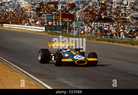 Jack Brabham in einem Brabham Cosworth BT33, der Sieger des Rennens, südafrikanischen Kyalami in GP 7. März 1970 Stockfoto