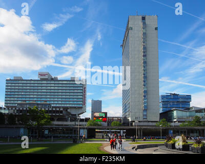 Blick auf Piccadilly Gardens, Manchester, Blick in Richtung Piccadilly Plaza. Stockfoto