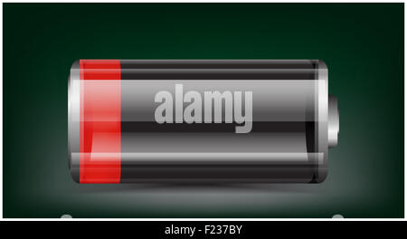 Transparente Batterie Vektorgrafik. Gering belastet rot Batterie auf dunklem Hintergrund Stockfoto