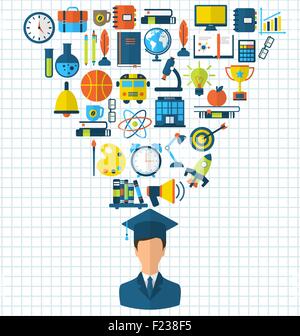 Bildung flach bunte Icons Stock Vektor