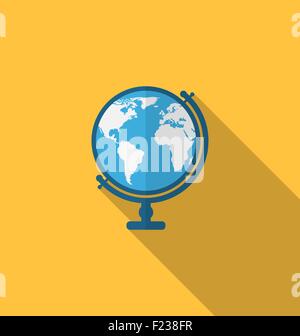 Flache Symbol Globus mit lange Schatten Stock Vektor