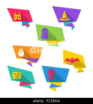 Origami Papier Banner mit Halloween-Symbole Stock Vektor
