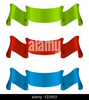Drei bunten Bändchen Band isoliert auf weißem Hintergrund Stock Vektor