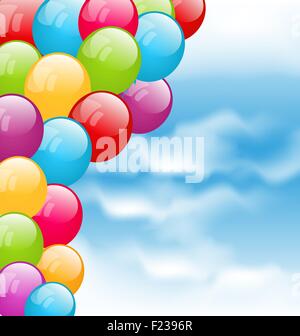 Bunte Luftballons in den blauen Himmel fliegen Stock Vektor