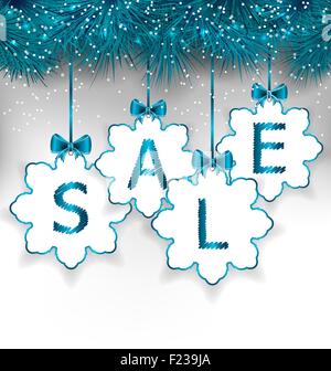 Weihnachten-Papier-Schneeflocken mit Schriftzug Verkauf Stock Vektor