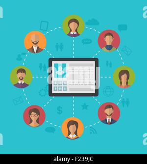 Tablet-Computer mit Profil Seite social Network und um frie Stock Vektor