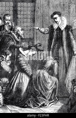 Mary Queen of Scots Abschied von ihrem Begleiter vor ihrer Hinrichtung am 8 Februar 1587 in Fotheringhay Castle, Northamptonshire, England Stockfoto