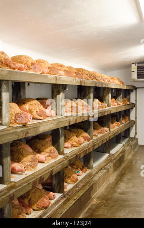 Gesamte Bayonne-Schinken Jamon Trocknung in einem Raum Stockfoto