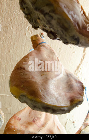 Gesamte Bayonne-Schinken Jamon trocknen, hängen an der Decke Stockfoto