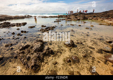 Die Champagne Pools-Fels-Pools sind ein beliebter Anziehungspunkt für Touristen, Sonnen und Schwimmen in den geschützten Becken. Stockfoto