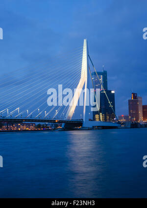 Dämmerung am Erasmusbrücke in Rotterdam, Niederlande Stockfoto