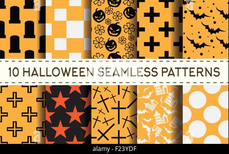 Satz von 10 Halloween seamless pattern. Vektor-Illustration. Stock Vektor