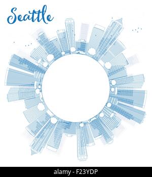 Skyline von Seattle mit blauen Gebäude und Kopie Raum zu skizzieren. Vektor-Illustration Stock Vektor