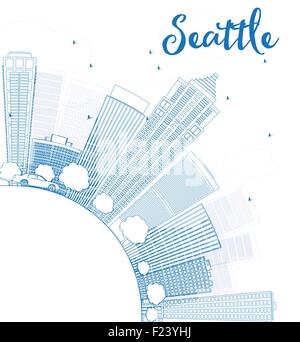 Skyline von Seattle mit blauen Gebäude und Kopie Raum zu skizzieren. Vektor-Illustration Stock Vektor