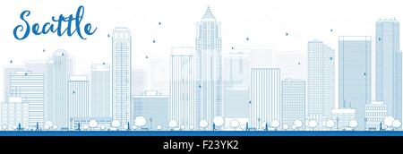 Umriss Seattle City Skyline mit blauen Gebäude. Vektor-Illustration Stock Vektor