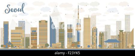 Seoul-Skyline mit blauen und braunen Gebäude. Vektor-illustration Stock Vektor