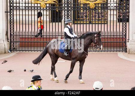 Touristen-Warteschlange, beobachten Sie die Wachablösung am Buckingham Palace, London, UK. Stockfoto