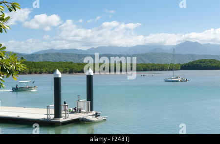 Detail von der kleinen Hafen Port Douglas mit Steg und Boote in der Bucht von Dickson, tropischen Queensland Stockfoto