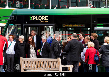 Dundee, Tayside, Scotland, UK, 11. September 2015. Xplore Dundee New City-Bus-Service wird auf 13. September 2015 im Einsatz sein. Xplore Dundee ist Teil der National Express Group ein neues Dundee öffentliches Verkehrsmittel mit einer neuen Flotte von Bussen für die Stadt werden. Bildnachweis: Dundee Photographics / Alamy Live News. Stockfoto