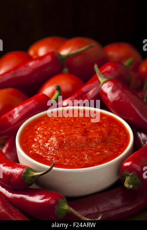 Rote Tomaten und Chili-sauce Stockfoto