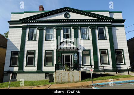 Die Freimaurer-Tempel in Lunenburg in Nova Scotia, Kanada. Das Gebäude dient als Treffpunkt für Freimaurer. Stockfoto