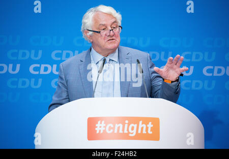 Berlin, Deutschland. 11. September, 2015. SAP-Vorsitzender Hasso Plattnerat Rede auf der CDU-Veranstaltung #cnight auf die Herausforderungen und Chancen der digitalen Medien in Berlin, Deutschland, 11. September 2015. Foto: KAY NIETFELD/DPA/Alamy Live-Nachrichten Stockfoto