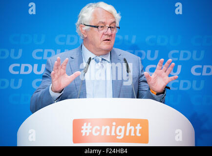 Berlin, Deutschland. 11. September, 2015. SAP-Vorsitzender Hasso Plattnerat Rede auf der CDU-Veranstaltung #cnight auf die Herausforderungen und Chancen der digitalen Medien in Berlin, Deutschland, 11. September 2015. Foto: KAY NIETFELD/DPA/Alamy Live-Nachrichten Stockfoto