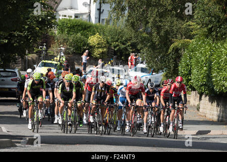 Lotto Soudal deutsche Fahrer André Greipel fleißig den Hügel hinauf auf Stufe 6 von der Tour of Britain 2015 Matlock Derbyshire UK Stockfoto