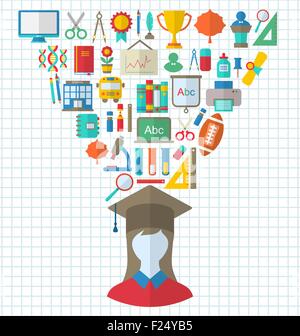 Satz von Bildung flach bunte Icons Stock Vektor