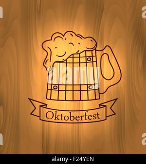 Zwei hölzerne Becher mit Bier auf hölzernen Hintergrund Stock Vektor