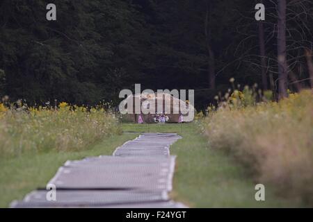 Shanksville, Pennsylvania, USA. 11. September, 2015. Der neu geweihten Flight 93 National Memorial zum Gedenken an die 40 Passagiere und Besatzung von Flug 93, die Terroristen um das Kapitol am 14. Jahrestag der 9/11 Anschläge gegen die Vereinigten Staaten 11. September 2015 in Shanksville, Pennsylvania anzugreifen gestoppt. Stockfoto