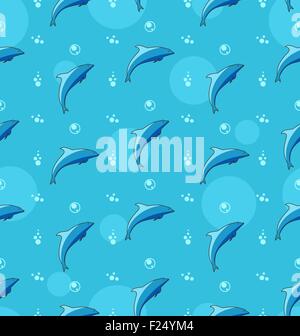 Nahtlose Textur mit Delfinen, Säugetier Meerestiere Stock Vektor