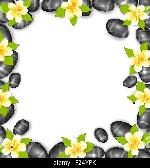 Grenze in Steinen und tropischen Blumen gemacht Stock Vektor