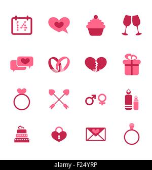 Trendige Wohnung Symbole für den Valentinstag, Design-Elemente, isoliert Stock Vektor