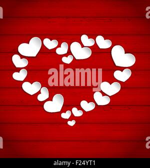 Hölzerne Hintergrund mit Rahmen made in Papierherzen für Valentines Stock Vektor
