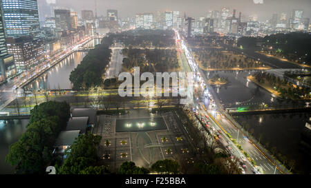 Luftbild vom Palace Hotel in Tokio auf Kokyogaien Nationalgarten und Hibiya-Park Stockfoto