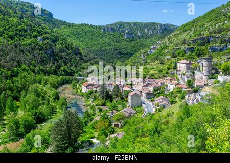 Frankreich, Aveyron, la Roque Sainte Marguerite und Flusses Dourbie Stockfoto