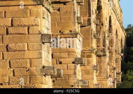 Frankreich, Gard, der Pont du Gard Weltkulturerbe von UNESCO, große Seite von Frankreich, römische Aquädukt aus dem 1. Jahrhundert welche Schritte über dem Gardon Stockfoto