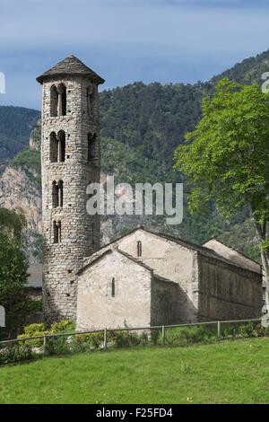 Andorra, Andorra la Vella, Santa Coloma, romanische Kirche mit seinem runden Turm der lombardischen Stil Stockfoto