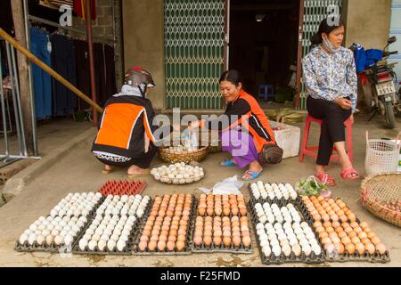 Vietnam, Yen Bai Provinz, Nghia Lo Stadt, Trung Tam, Frau Verkauf von Eiern Stockfoto