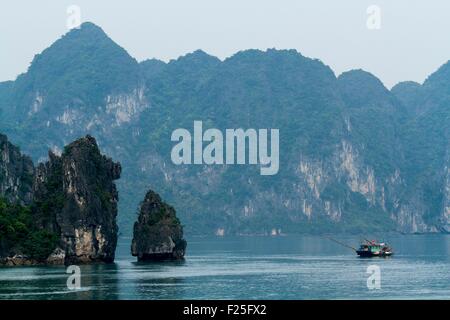 Vietnam, Quanh Ninh Provinz, Halong Bay, Kalksteininseln, Weltkulturerbe der UNESCO Stockfoto