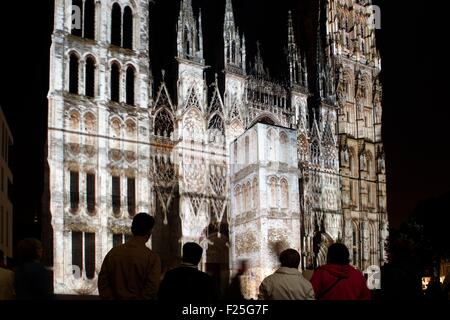 Frankreich, Seine Maritime, Rouen, die Kathedrale Notre-Dame (unsere Dame der Kathedrale von Rouen), Lightshow Stockfoto