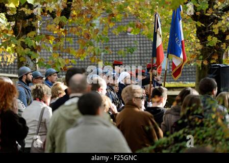 Frankreich, Territoire de Belfort, Giromagny, Kriegerdenkmal, Waffenstillstand von dem ersten Weltkrieg, zum Gedenken an 11 November Poilus uniformierten Stockfoto