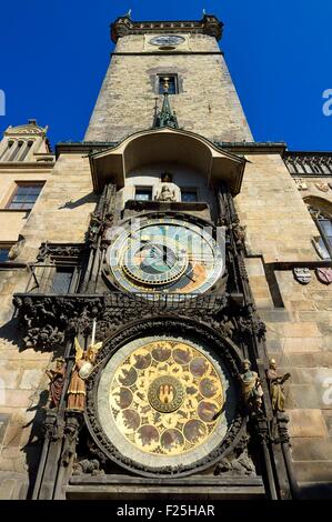 Tschechien, Prag, Altstadt Weltkulturerbe der UNESCO, dem Altstädter Ring (Staromestske Nam), die Astrologie Uhr an der Fassade des Rathauses Stockfoto