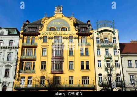 Tschechien, Prag, Nove Mesto, Wenzelsplatz, Grand Hotel Europa und Meran Hotel Stockfoto