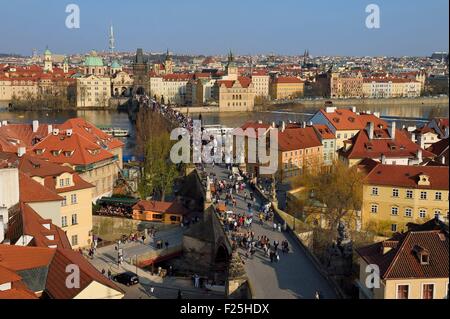 Tschechien, Prag, Altstadt Weltkulturerbe der UNESCO, die Karlsbrücke über die Moldau und die Kampa-Bezirk Stockfoto